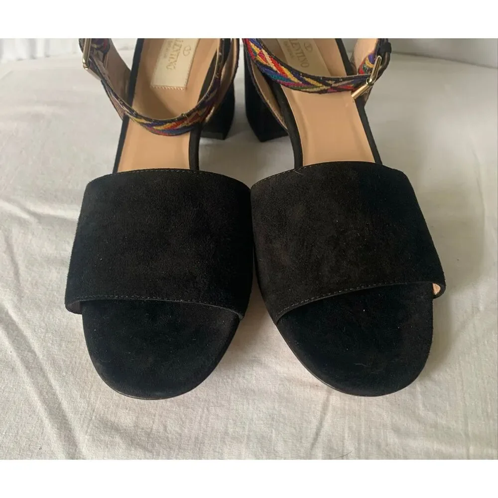 NEW IN BOX VALENTINO Native Couture EMBROIDERED ankle STRAP suede city SANDALS S